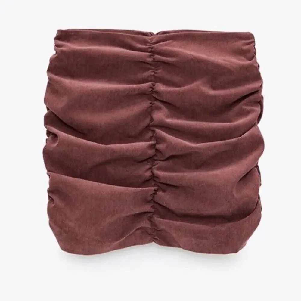 Zara Draped Ruched Corduroy Mini Skirt Dusty Rose Blush Color Size XS